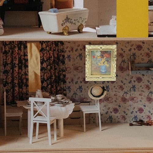 Miniatura 9 de Kisangel 2 mini marcos de fotos para casa de muñecas, marcos dorados antiguos, pintura al óleo 112, accesorios de pintura para Navidad en miniatura