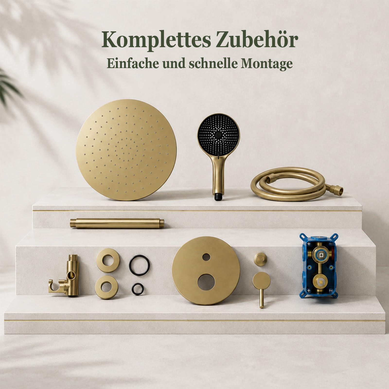Unterputz Duscharmatur Set, Duschsystem Gold mit 40 cm Regendusche, Messing