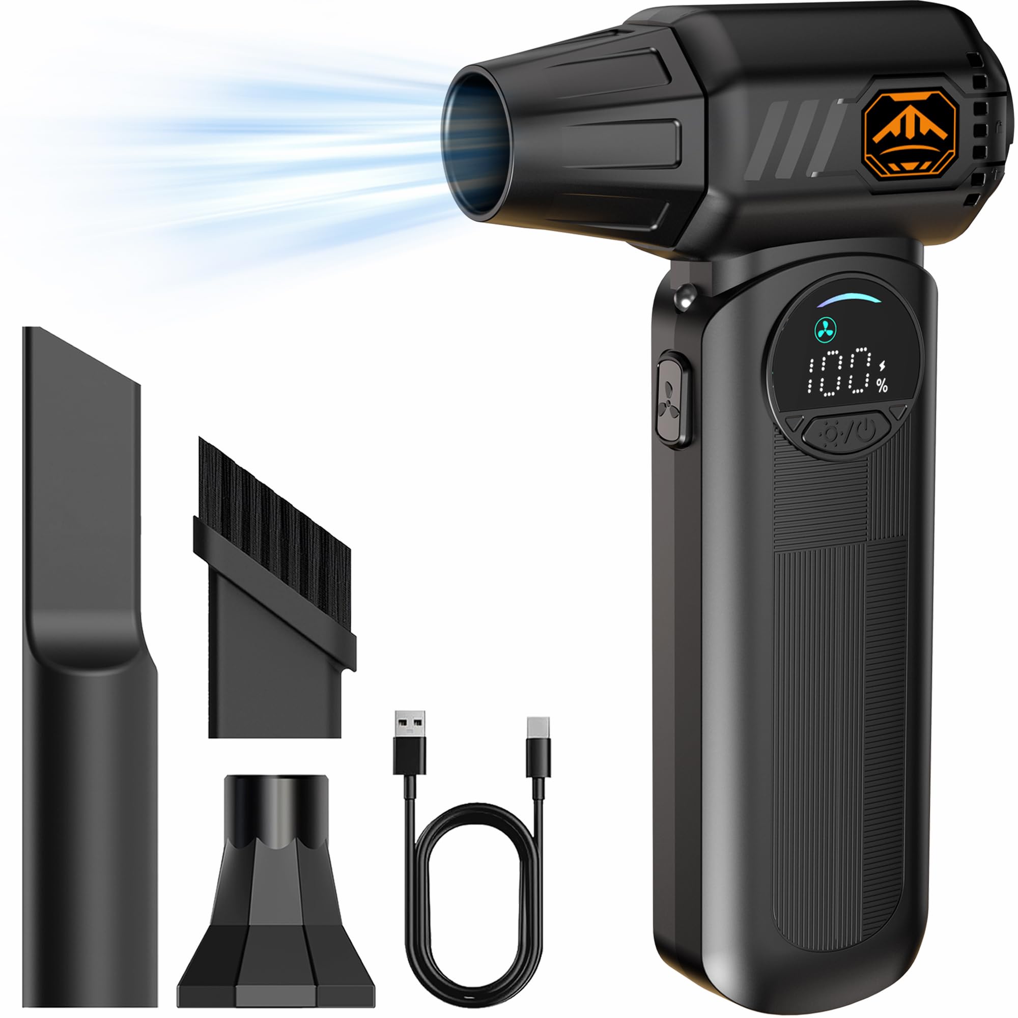 Compressed Air Duster 150000 RPM Cordless Electric Air Blower with LED Light 8000mAh Battery and Multi Nozzles for