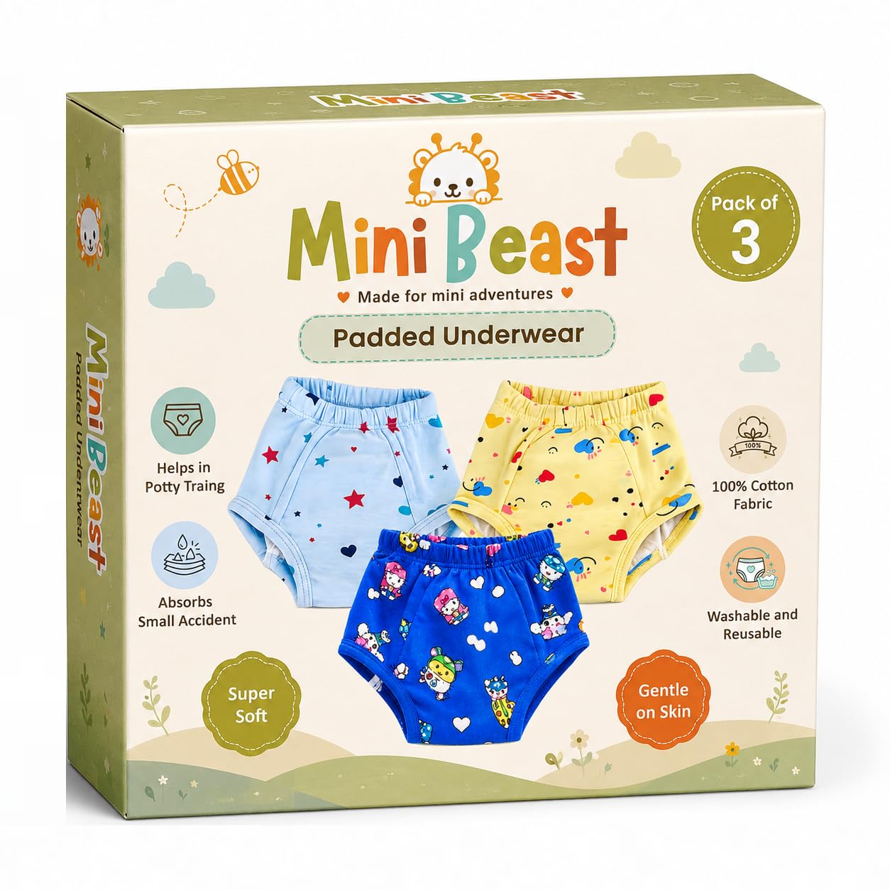 Mini Beast Reusable Potty Training Pants for Toddlers (Combo 1, XL) | Cotton Washable Underwear, Potty Training Aid for Boys & Girls-image-28
