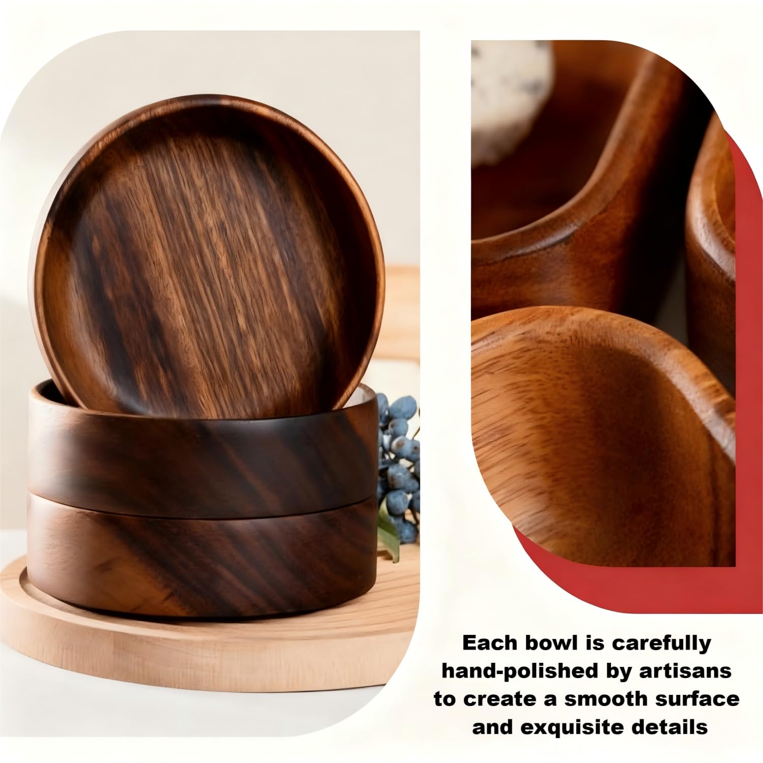 Rustikale Salatschüssel und Servierplatte aus Holz – rundes Tablett für Essen, Hochzeiten und Veranstaltungen – ideal für Obst, Salate, Heimdekoration und Küchenutensilien