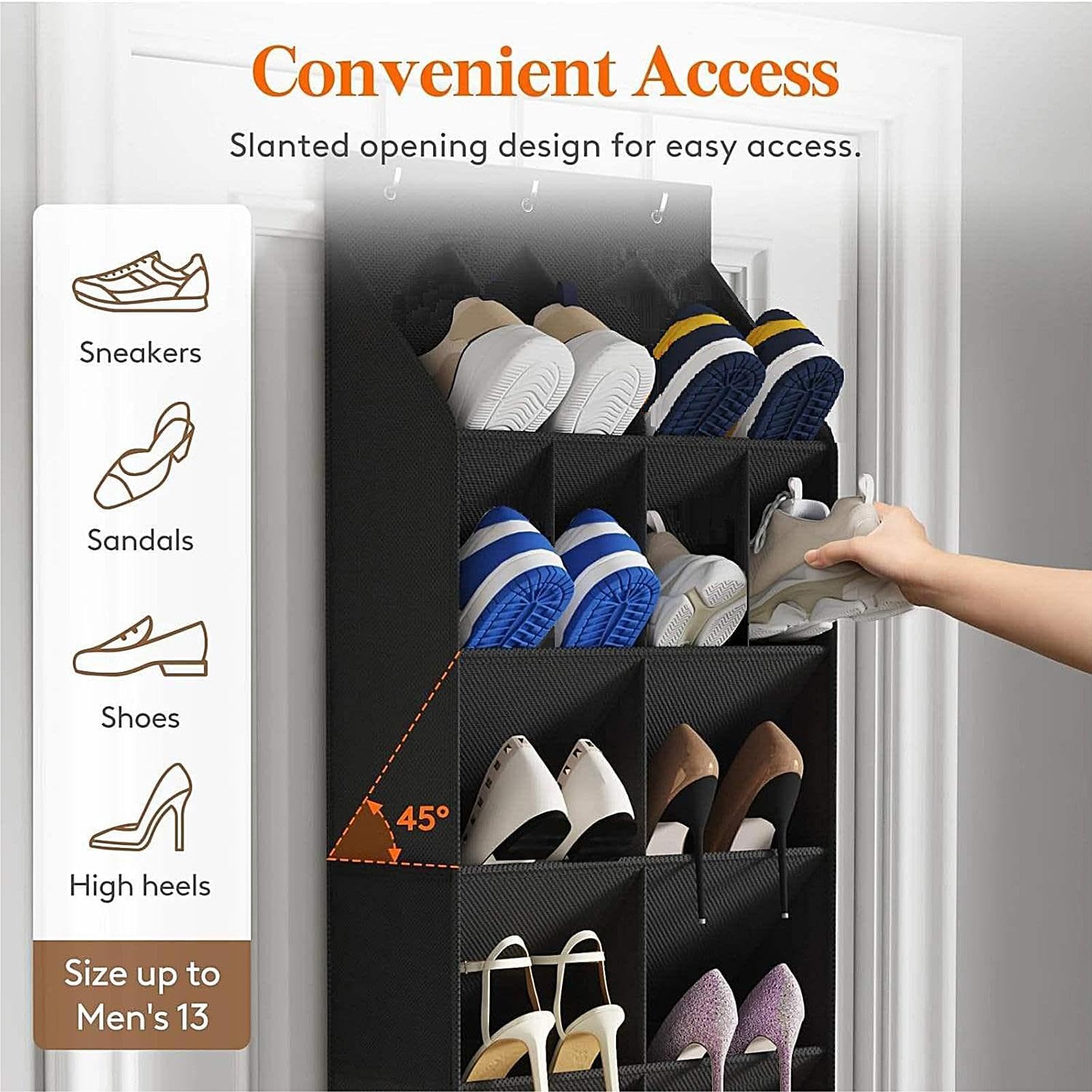 Organizador de zapatos para puerta, 11 bolsillos, gran capacidad, solución de almacenamiento Oxford para organización del hogar, ideal para familiares y amigos, accesorio de armario que ahorra espacio