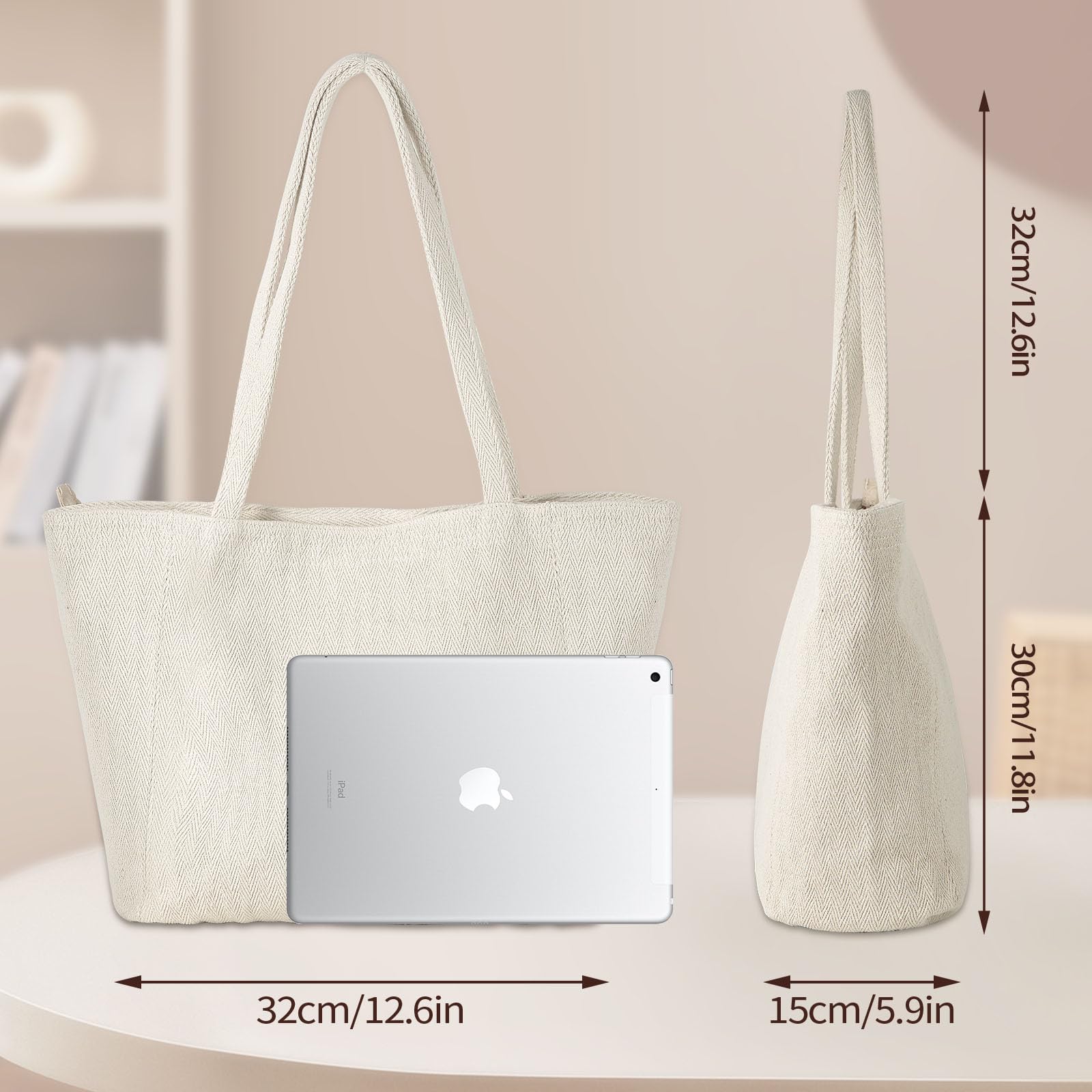 Gluckstar Tote Bag Borsa Tracolla Donna Beige Tela Borsa a Spalla Shoulder bags Shopper Bag per Shopping Viaggi Lavoro Ufficio