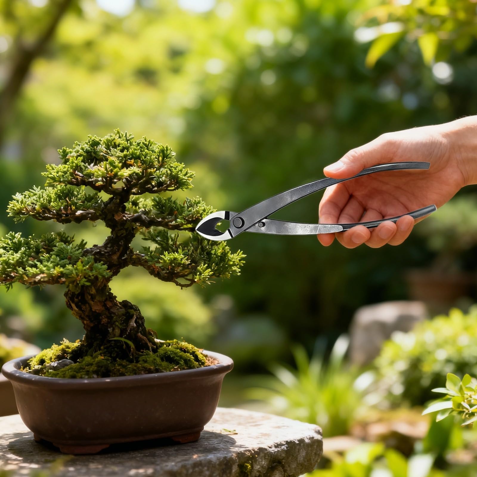 Juego de herramientas para bonsái para principiantes, 4 piezas de acero al carbono, kit de jardinería con revestimiento negro con cortador de perilla de 8.3 pulgadas, cortador oblicuo