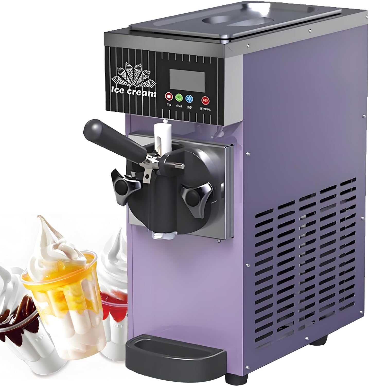 1-Flavor Commercial & Home Soft Serve Ice Cream Maker, 4-5kg/H, LCD Touch Panel, Auto Clean, Pre-Cooling System, Countertop Ice Cream Maker Metallic-110V