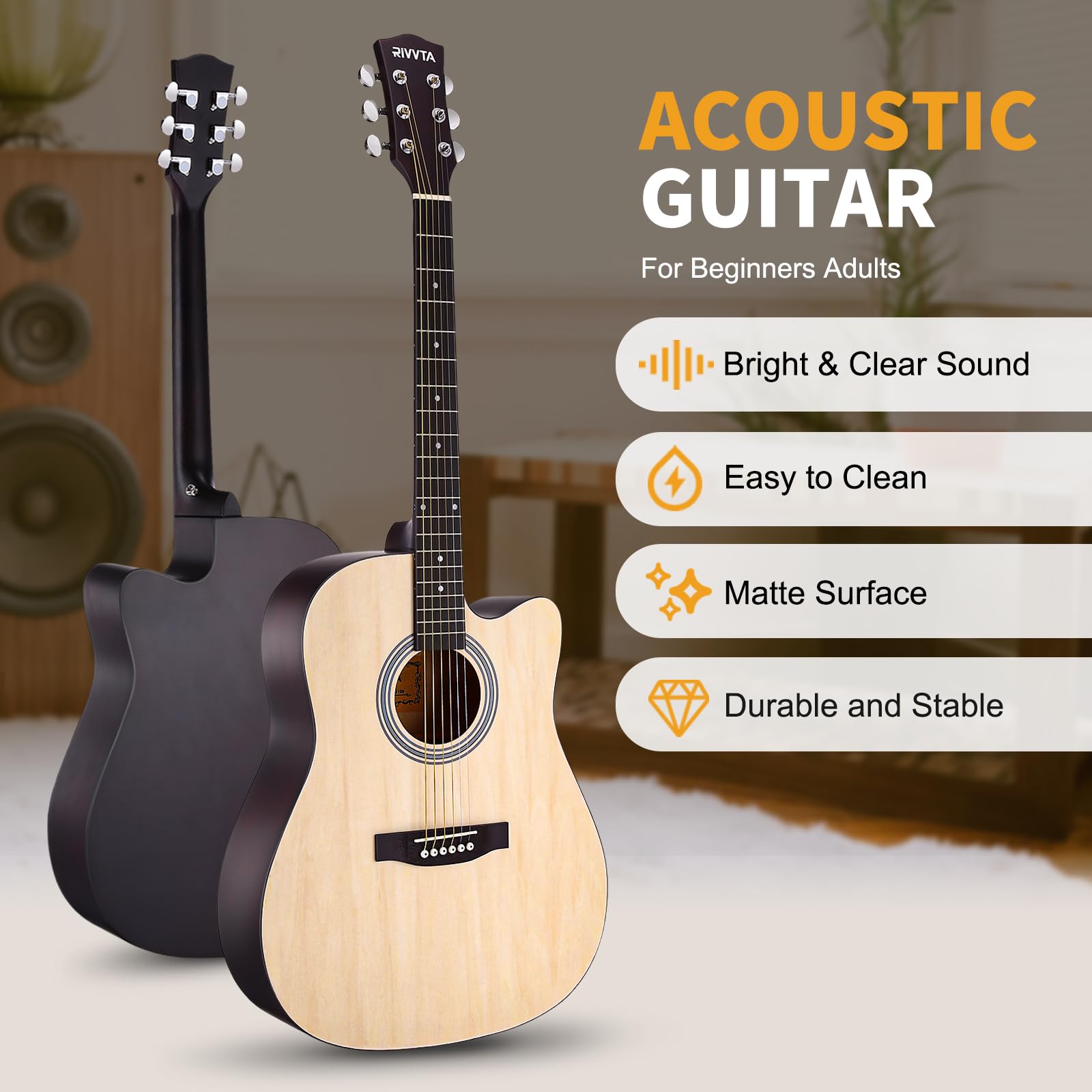 QUARKZMAN Kit Chitarra Acustica Per Principianti Adulti, Chitarra Acustica Elettrica 41 Pollici Cutaway Con Accordatore, Corde, Plettri, Tracolla, Pickguard