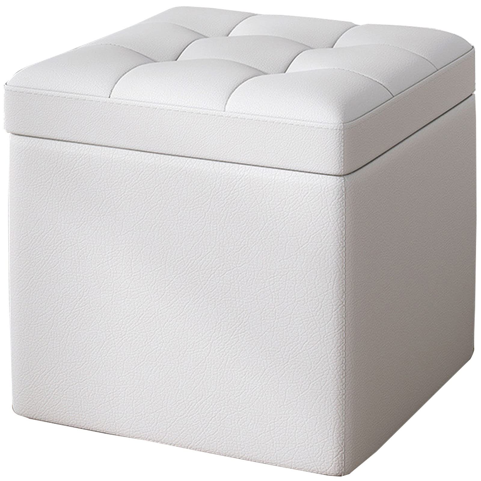 LMMIAOZ Modern White Leather Cube Storage with Clamshell Design Portable Fabric Footrest for Living Room or Bedroom Small Square Foot Stool (30 * 30 * 35cm)