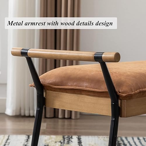 Miniatura 5 de DUOMAY Banco otomano rectangular moderno con brazos y patas de metal, mesa de comedor de poliuretano de mediados de siglo, reposapiés, banco de