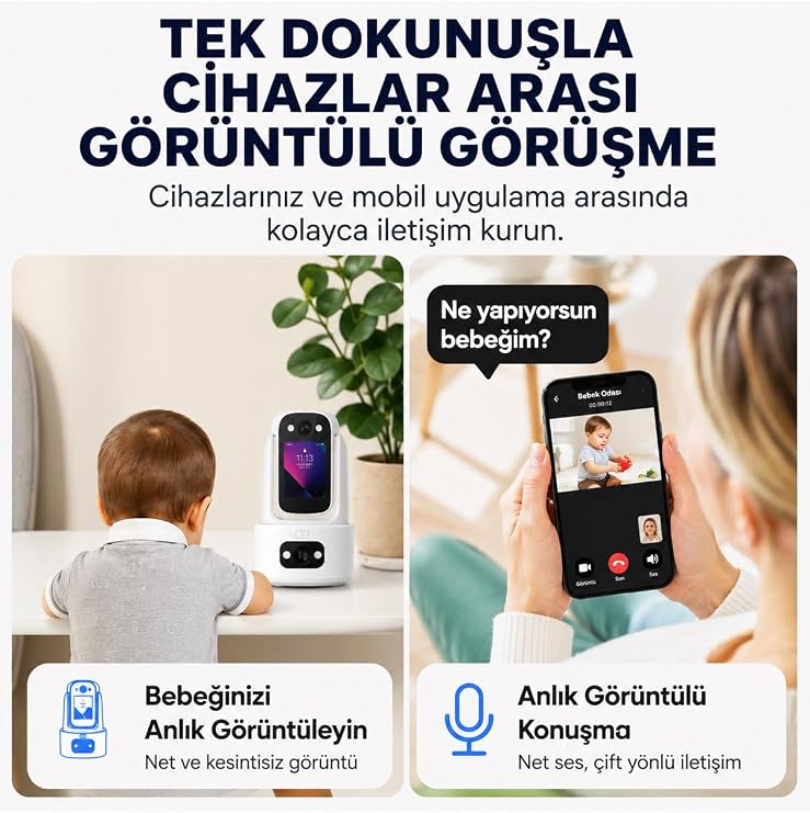 Çift Kameralı 355 Derece PTZ WiFi Güvenlik Kamerası İç Mekan
