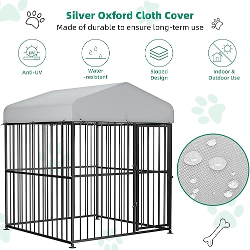 Miniatura 5 de VIVIJASON Perrera grande para perros al aire libre jaula de metal resistente con marco de valla para perros corralito exterior con cubierta UV e