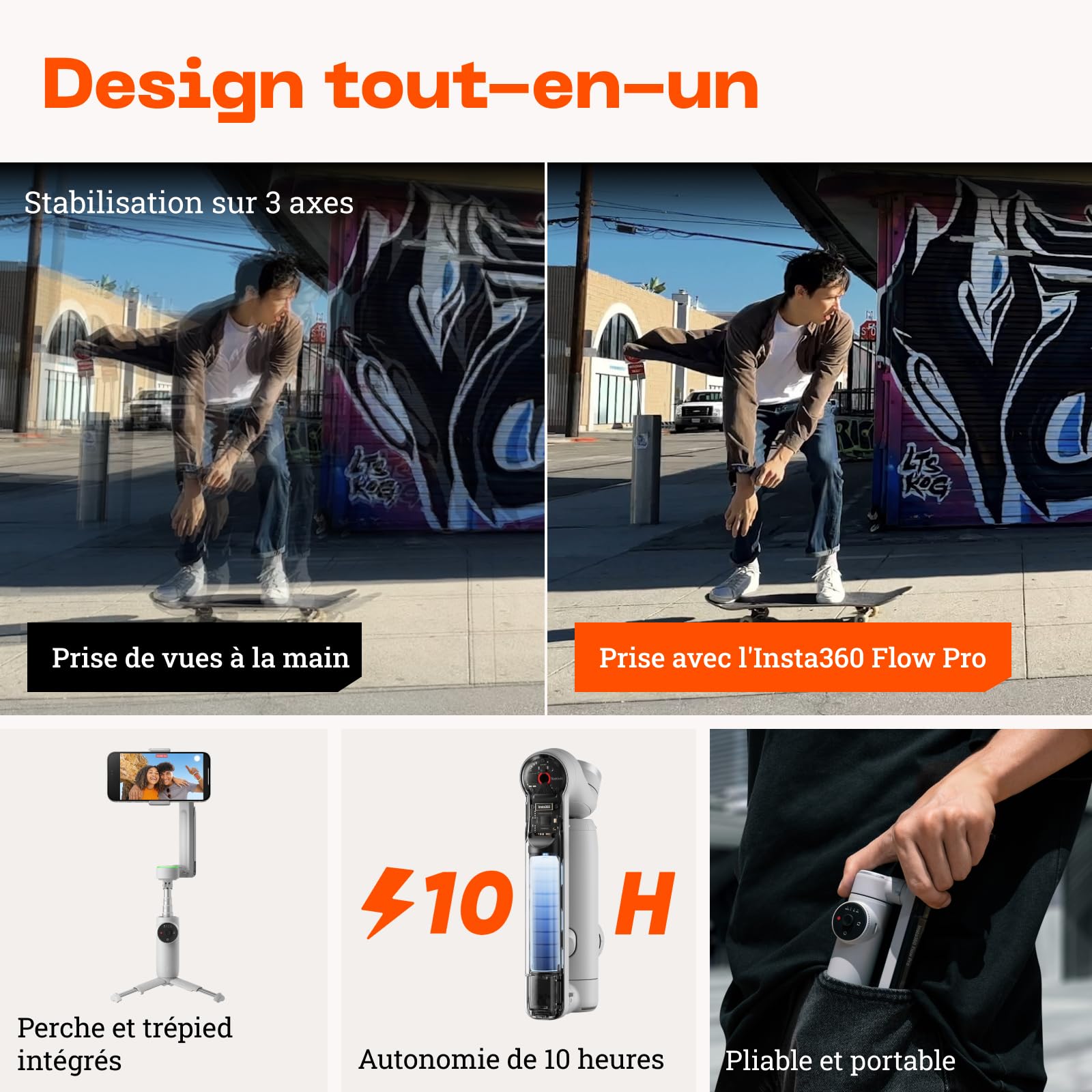 Insta360 Flow Pro Pack standard - Stabilisateur pour smartphone alimenté par l'IA, compatible Apple DockKit, suivi panoramique infini à 360º, stabilisation 3 axes, trépied intégré, portable et pliable