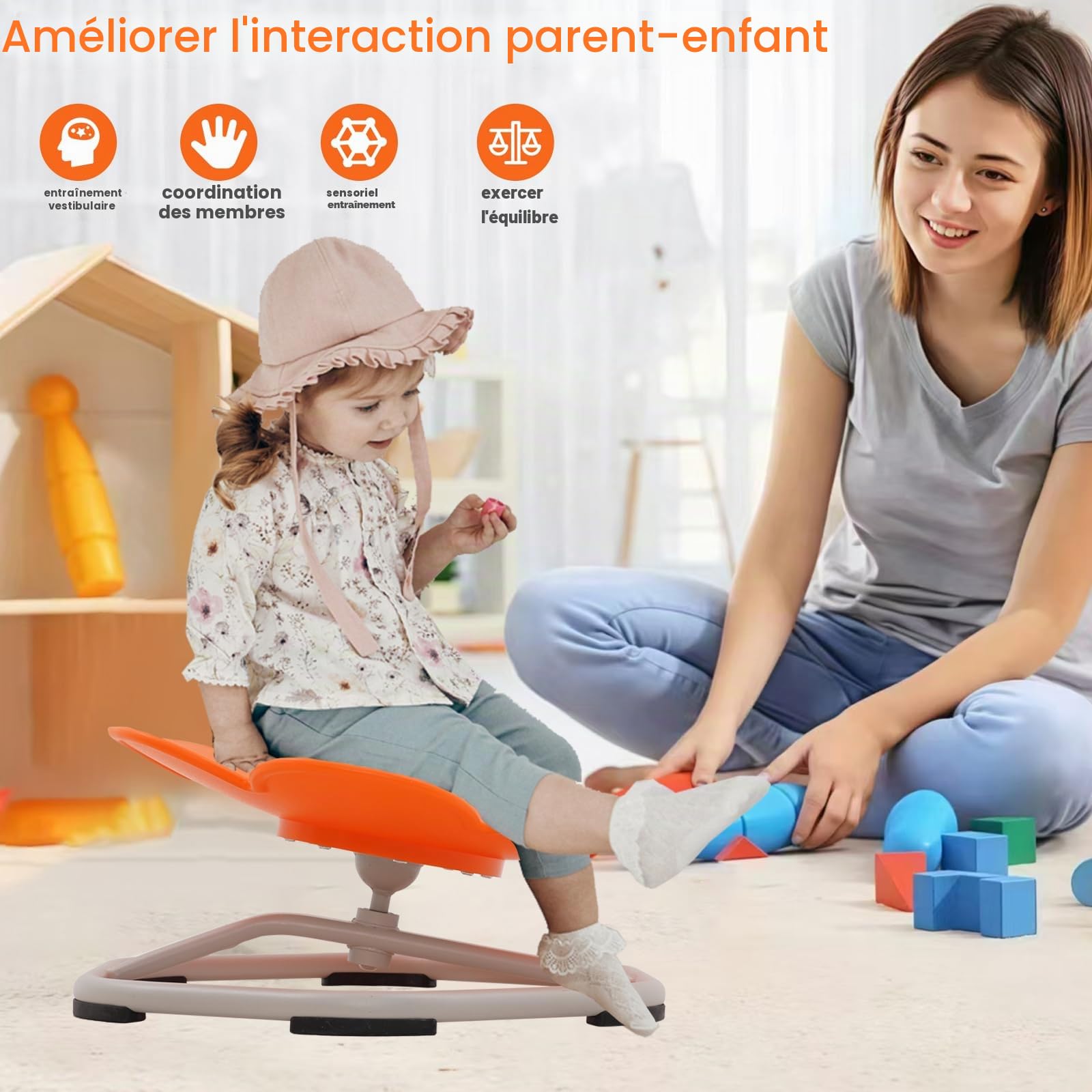 Chaise pivotante sensorielle pour Enfants, siège pivotant à 360°, Coordination et equilibre du Corps Autistes avec Base en métal antidérapante et Assise Confortable
