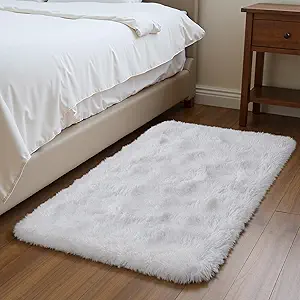 Zentavio Bedside Rugs Small 2x3 Shag Entry Entrance Rugs Soft Bedroom Carpet Area Rugs for Dorm College Essentials Non-Slip Living Room Throw Rug Home Decor Aesthetic Nursery White