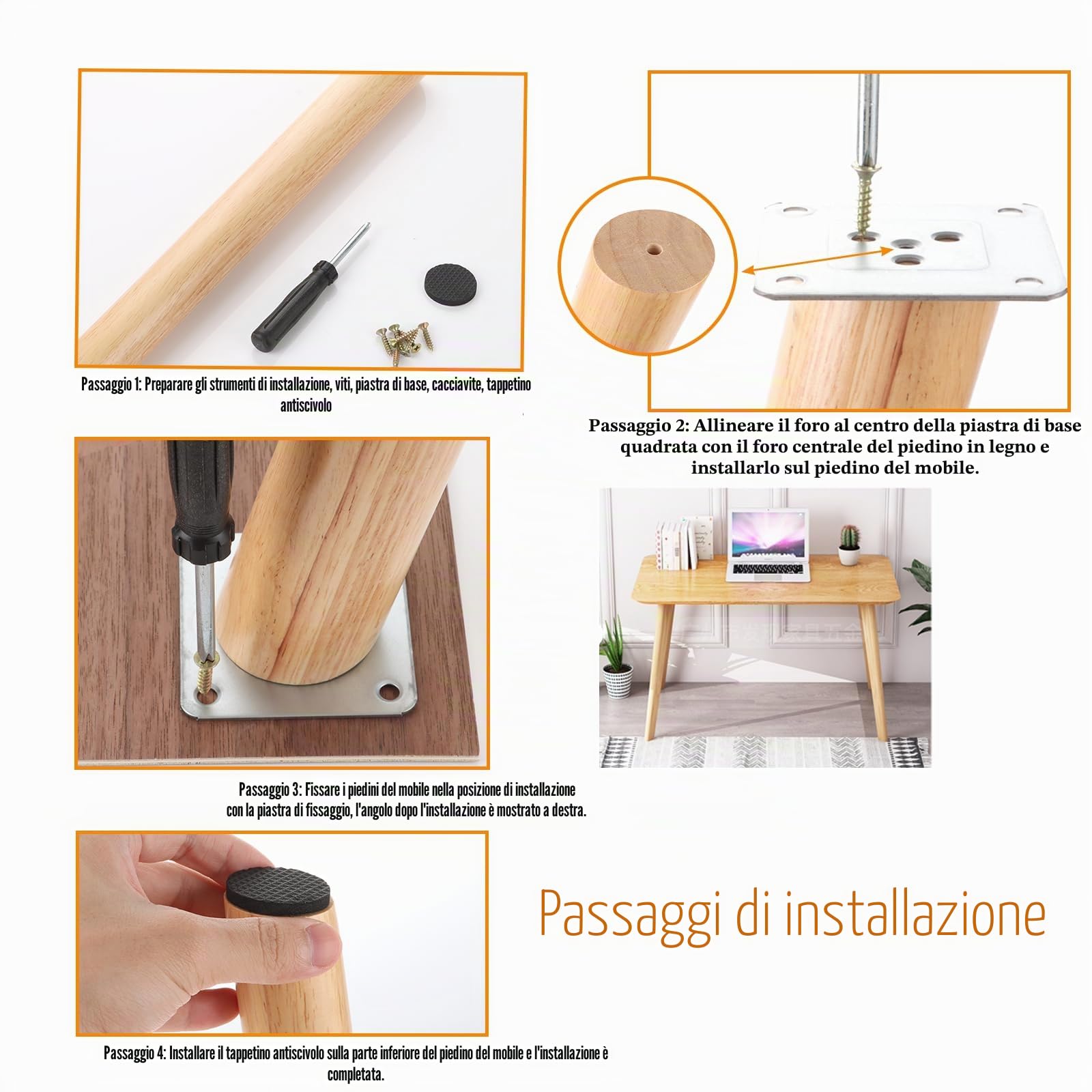 4 Pezzi Piedini Per Mobili In Legno 40cm Gambe Oblique Per Mobili In Legno Piedi Per Mobili Di Ricambio Gambe Mobile Con Piastre Di Montaggio Per Divano
