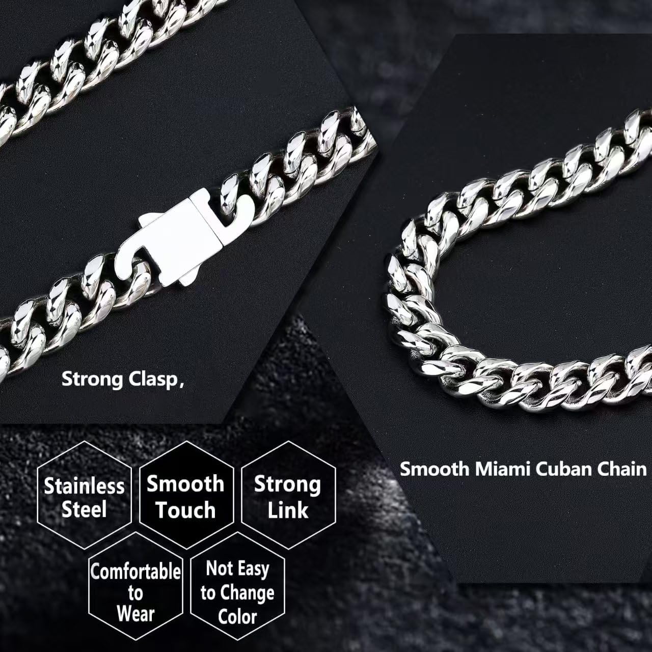 Saintda Cuban Link Chain for Men Stainless Steel Chain Necklaces Silver Chain 6/8/MM Chunky Miami Cuban Link Chain Sturdy & Not Easy to Fade 16 18 20 22 24 Inch - Image 5
