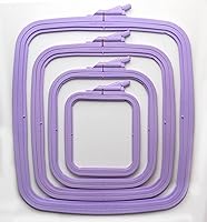 Nurge Lilac 4-Piece Plastic Rectangle Embroidery Hoops Set - Cross Stitch, Punch Needle, DIY Crafts with Adjustable Screw (Multiple Sizes)
