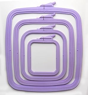 Nurge Lilac 4-Piece Plastic Rectangle Embroidery Hoops Set - Cross Stitch, Punch Needle, DIY Crafts with Adjustable Screw (Multiple Sizes)