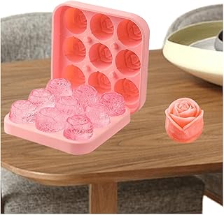 3D Rose Ice Cube Mold, Rose Mold Silicone, Rose Silicone Ice Tray, 3D Rose Ice Cube Tray with Lid, Rose Ice Mold, Used for Whiskey, Cocktails, Homemade Beverages(Peach Powder)