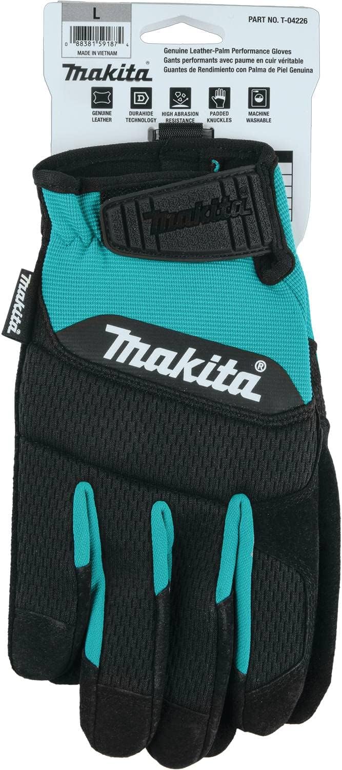 Makita T-04226 100% Genuine Leather-Palm Performance Gloves (Large)