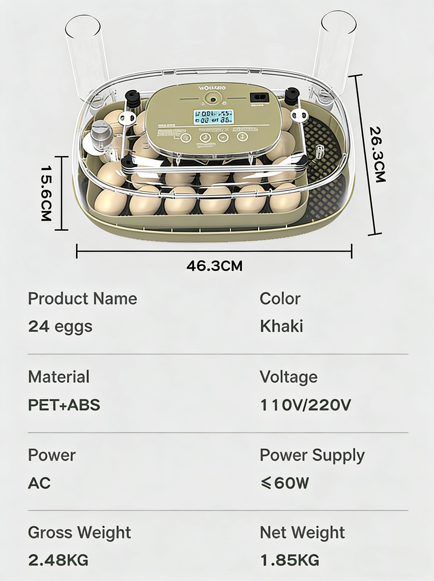 Incubadora de 24 huevos, huevos digitales automáticos para incubar con volteador completo, máquina de incubación de aves de corral con control de humedad, adición automática de agua para huevos de
