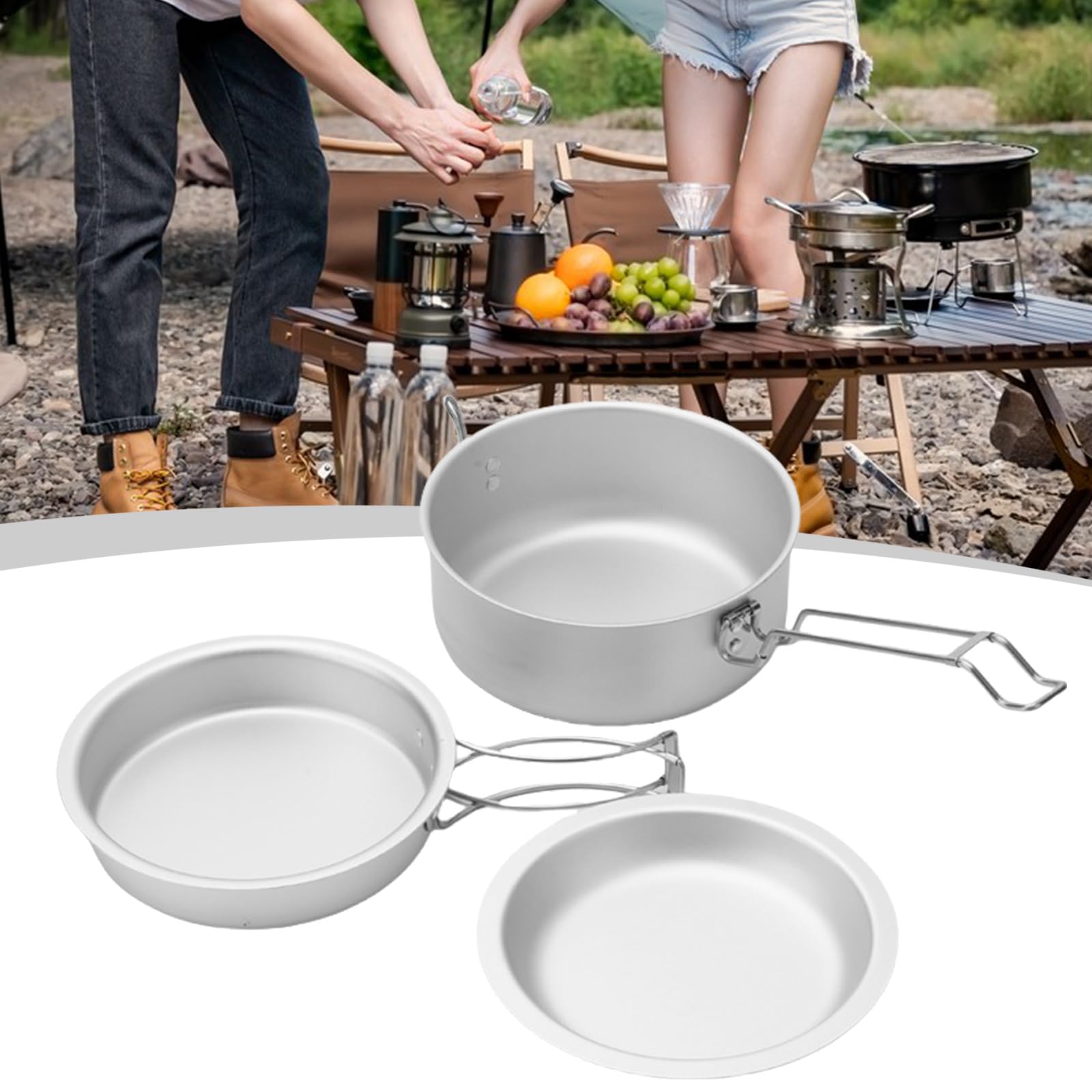 Aluminum Camping Pots Outdoor Cooking Pots with Folding Handle Camping Cookware for Camping Hiking Picnics Travel