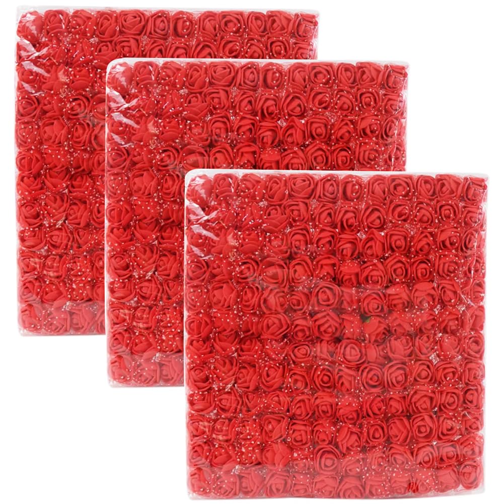 Photo 1 of WISTART 432 Pcs Mini Artificial Rose Flower Heads Real Looking Foam Fake Roses Heads for DIY Wedding Flowers Accessories Bridal Hair Clips Headbands Dress Decoration(Red)