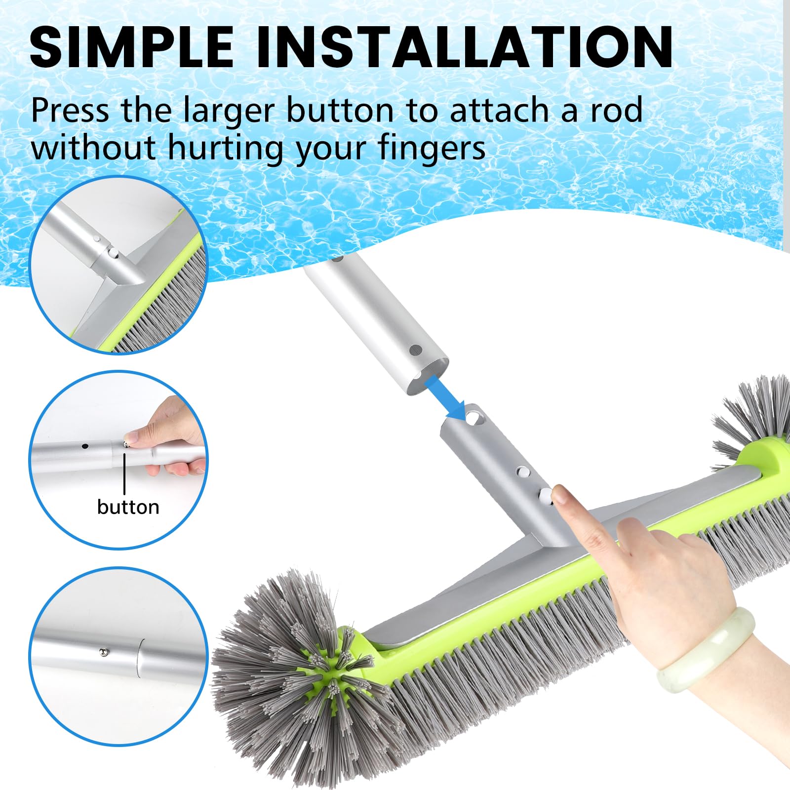 LALAGO Brosse Piscine Ronde, Tête de Brosse de Piscine avec Perche Amovible, avec Les Poils Hémisphériques, Brosses à Récurer pour Mur et Carrelage, Brosses pour Salles (avec Perche)