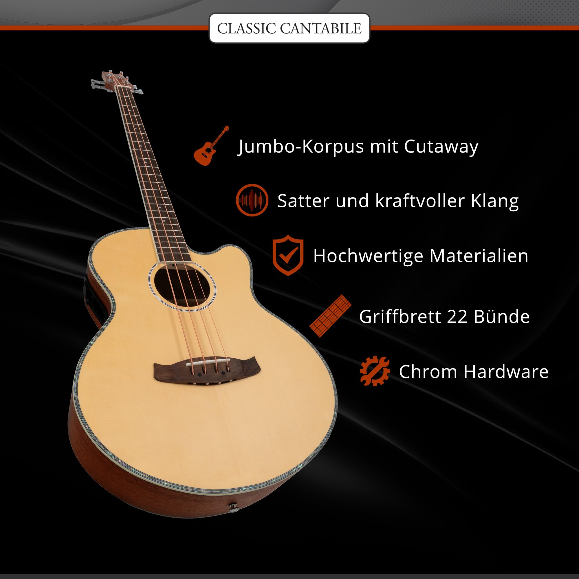 Classic Cantabile ABJ4-50CE-NT Bajo Acústico Jumbo Natural, General | Modelo: ABJ4-50CE-NT, Peso: 2, 3 kg, Número de cuerdas: 4, Orientación: Diestros, Cuerpo, Forma del cuerpo: Jumbo con Cutaway