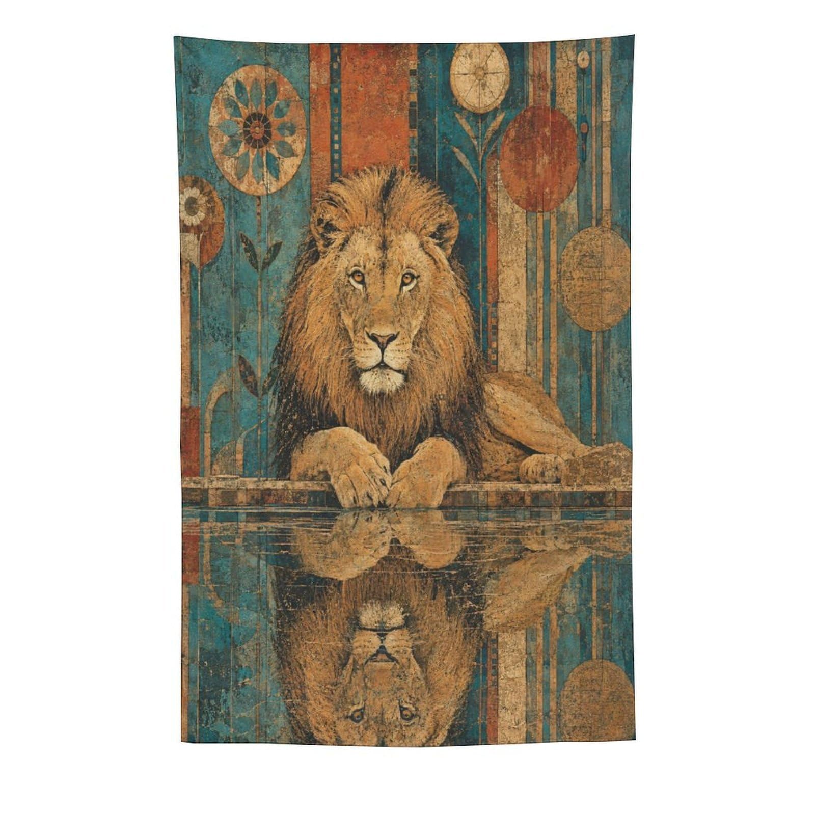 W7C8U2X3 Lion Reflection Wall Tapestry, Realistic Illustration