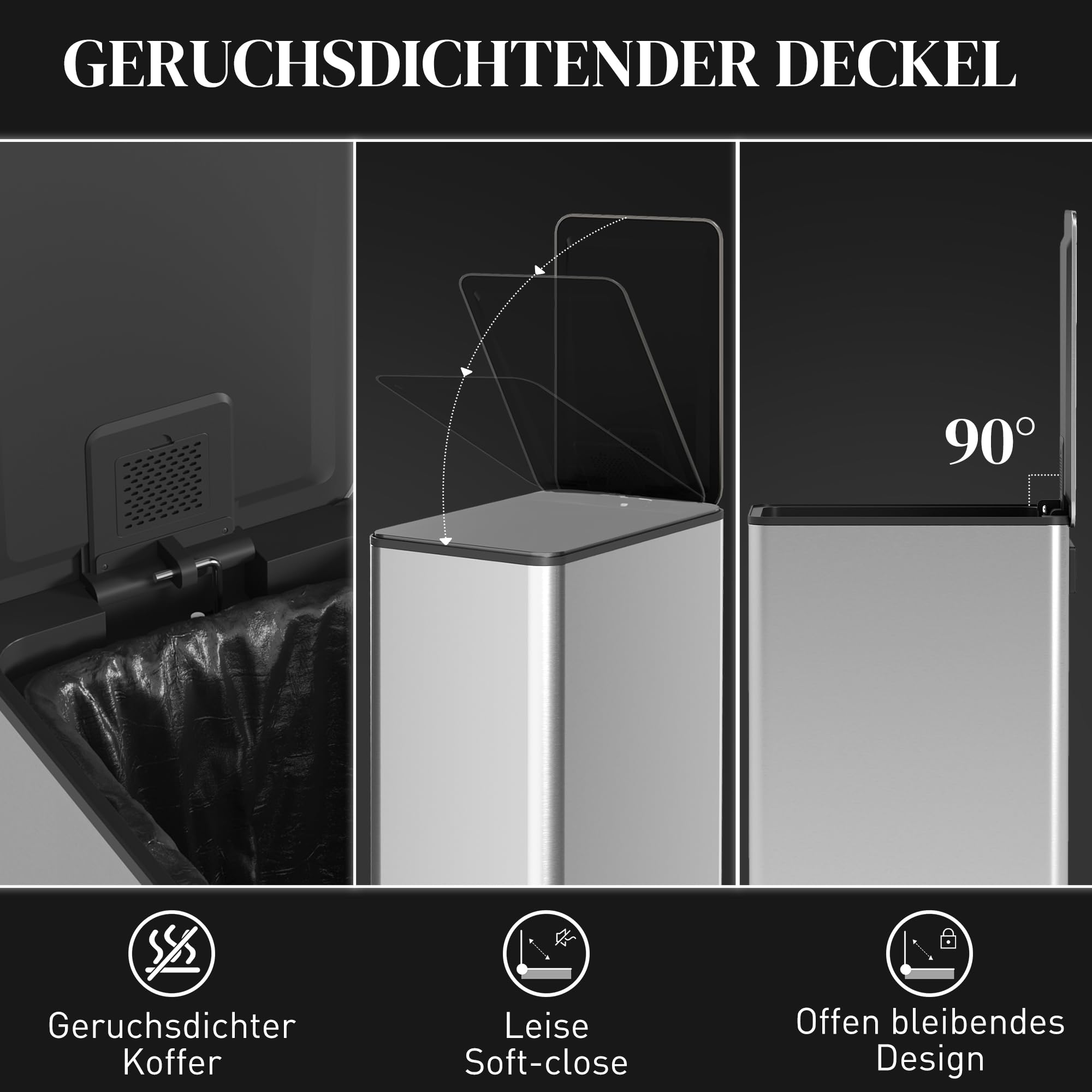 HOMCOM Mülleimer 20 L mit Softclose-Deckel Pedal 21,5 x 37,2 x 57cm Silber | Treteimer, Abfalleimer inkl. Inneneimer, Abfallsammler, Edelstahl, für Bad Schlaf- oder Wohnzimmer