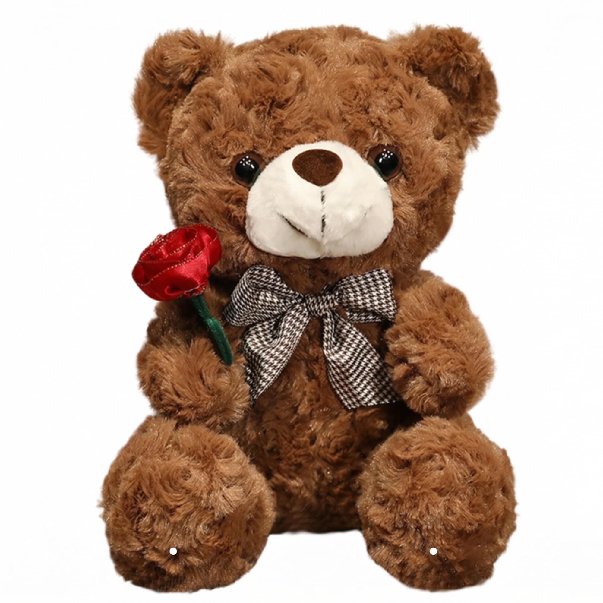 Bear Stuffed Animal Plush Toy for Valentine Day, Cute 9.8" Teddy Bear Plushie with Rose Soft Small Cuddly Bear Doll, Gifts for Girlfriend Boyfriend,Dark Brown