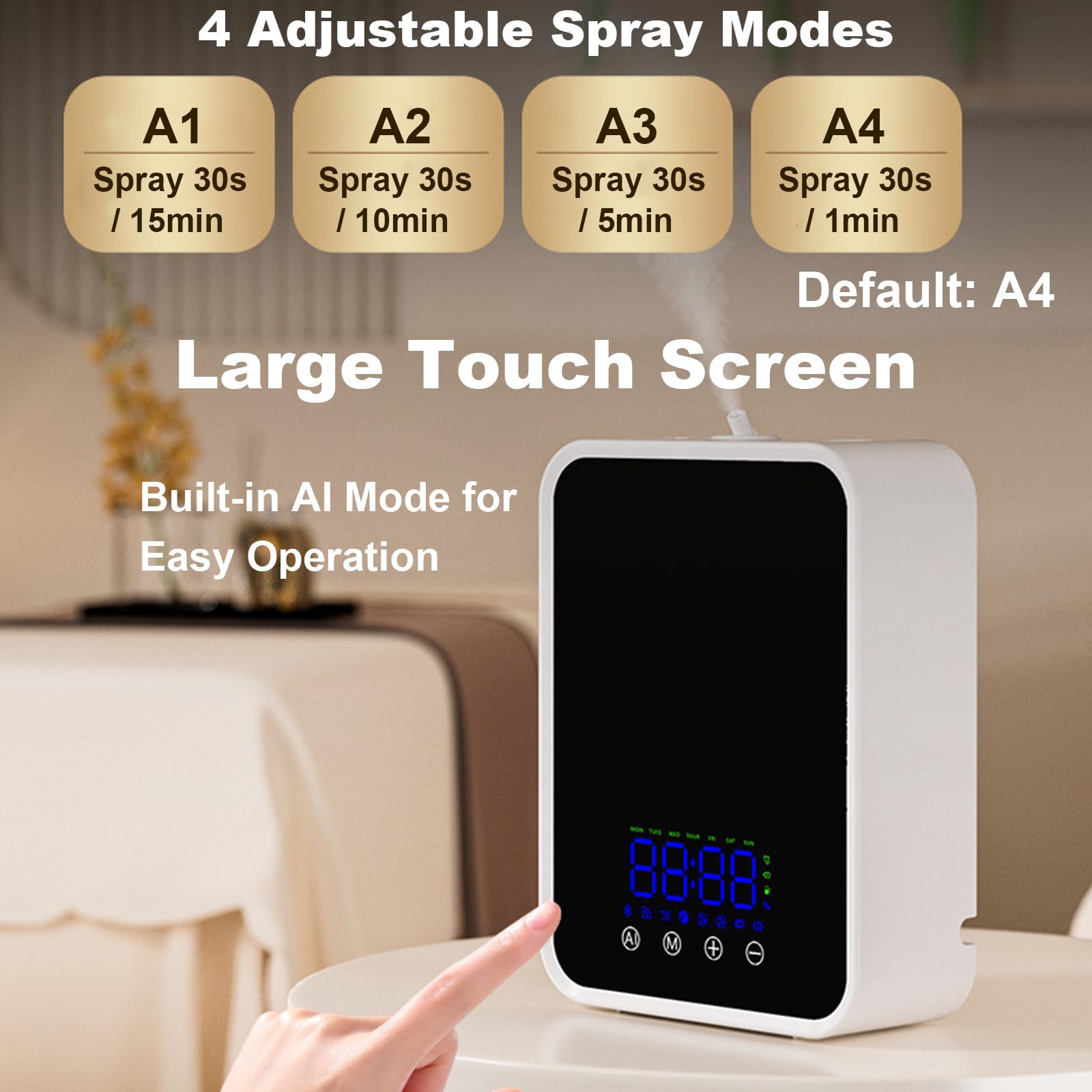 Diffusore di Profumo Smart Professionale, Macchina senza Acqua 600 m³ | Controllo tramite App e Touch, 4 Modalità, Capacità 300 ml, Uso a Parete o da Tavolo per Hotel, Uffici e Spa(white)