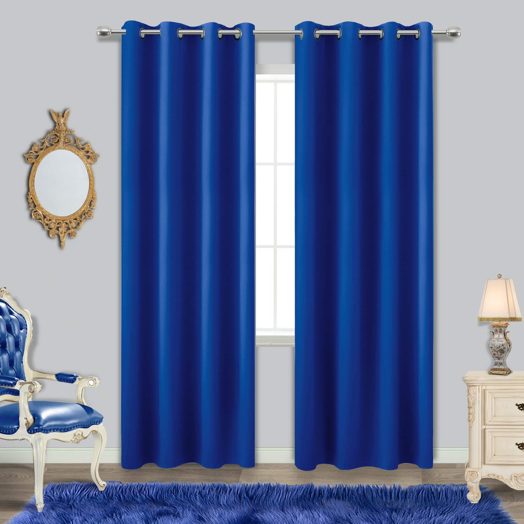 Royal Blue Curtains 96 Inches Long for Living Room Set of 2 Panels Thermal Insulated Room Darkening Grommet Blackout Noise Reducing Soundproof Room Divider Curtain for Kids Bedroom Girl 8FT Length