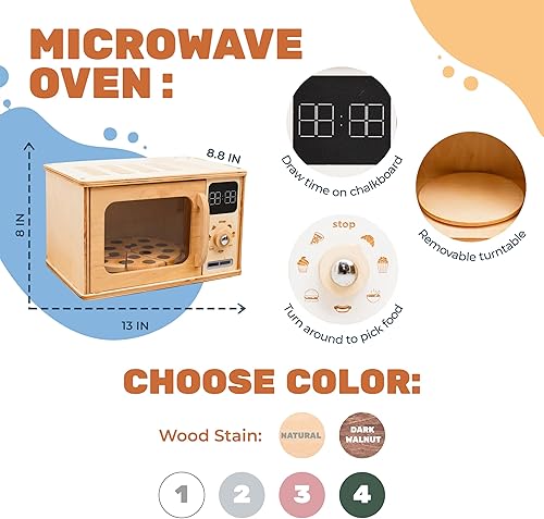 Miniatura 3 de Horno de microondas de madera para niños, muebles Montessori para niños pequeños, juguete de microondas, madera para niños, sala de juegos de madera