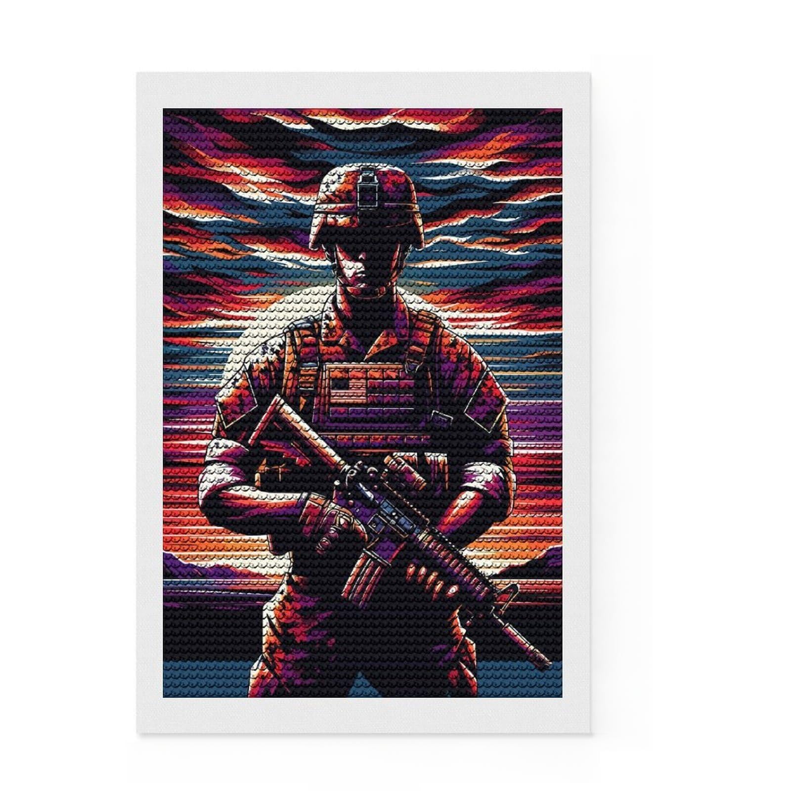 Junmoney Marine Corps Sunset WPAP Diamond Painting Set 8"x12", Sparkling Round Gems, Satisfying Creative Project, Fun Craft Experience, Office Decor