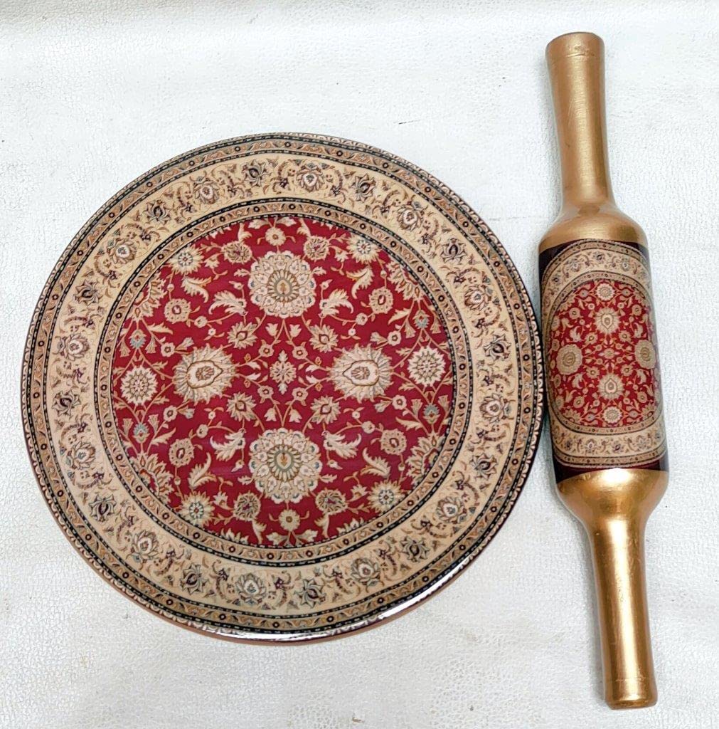 Printed Design Fancy Handicrafted Marble chakla Belan Set (Wooden Belan) / Rolling Pin/Roti Maker/Fulka Maker