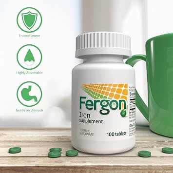 Fergon High Potency Iron Supplement Tablets, 100 Count, Pack of 2