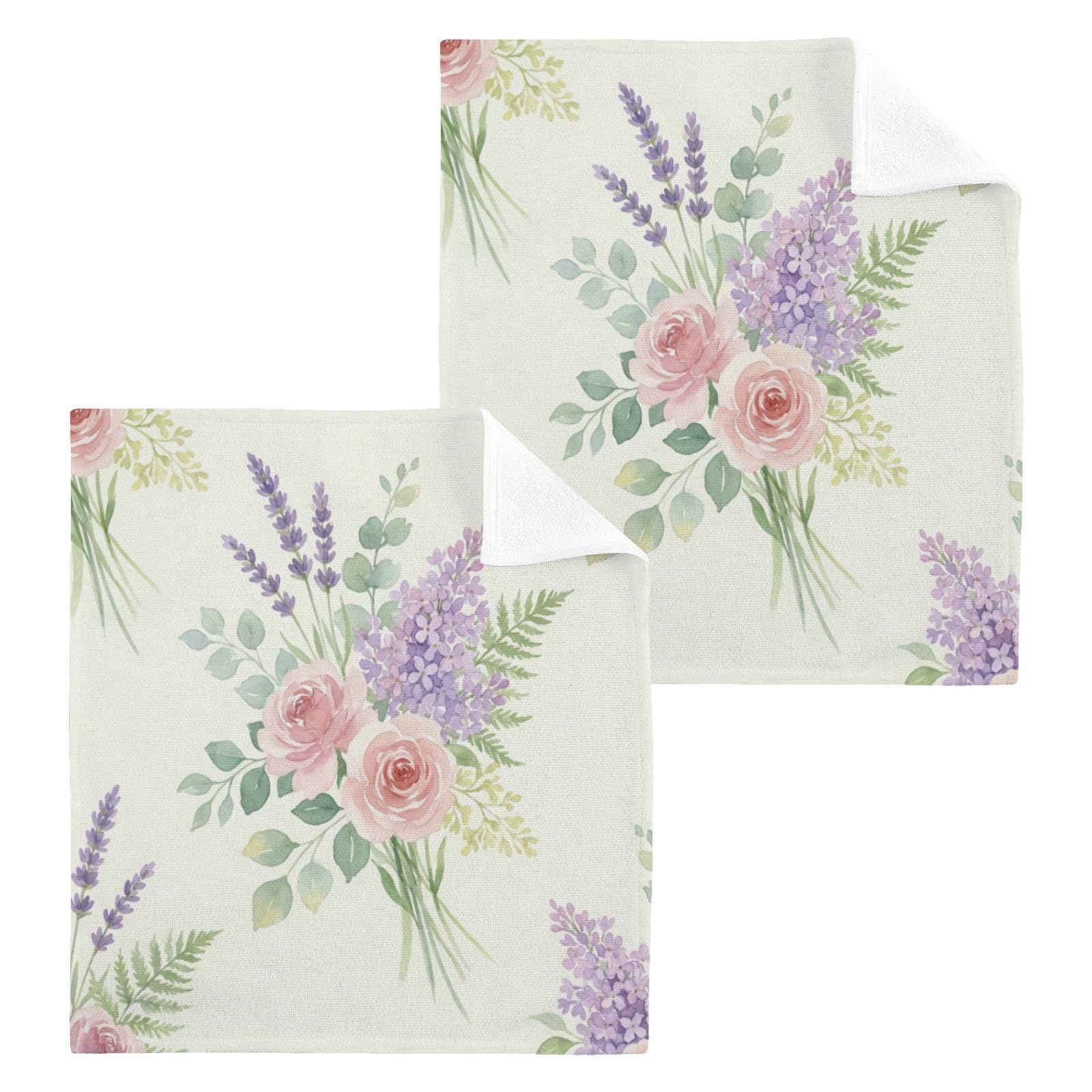 BOESI Rose Lavender Pattern 12x12in Cotton Washcloth,Face Towel