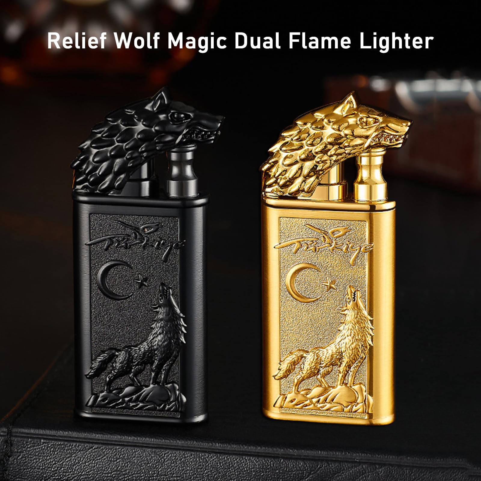 Briquet double flamme coupe-vent réglable au butane rechargeable pour bougies, barbecue, cuisine, camping (sans butane)