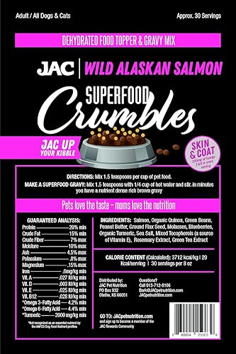 Miniatura 2 de JAC Dog Food Topper and Gravy Mix  Wild Alaskan Salmon with Postbiotics, Meal Enhancement Dog Food (Approximately 52 Servings) Made in The USA