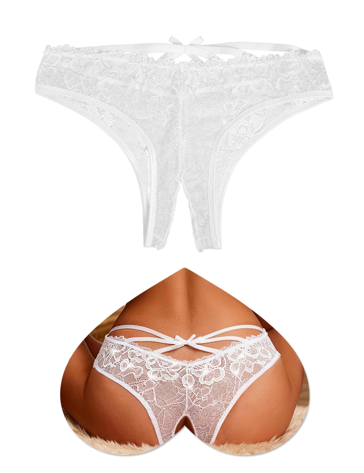 ohmydear Perizoma Aperto Sexy in Pizzo Tanga Donna Seducente Cinturine Incrociate sul Retro Slip Donna con Buco Motivo Floreale Mutande SexyDonna Trasparente