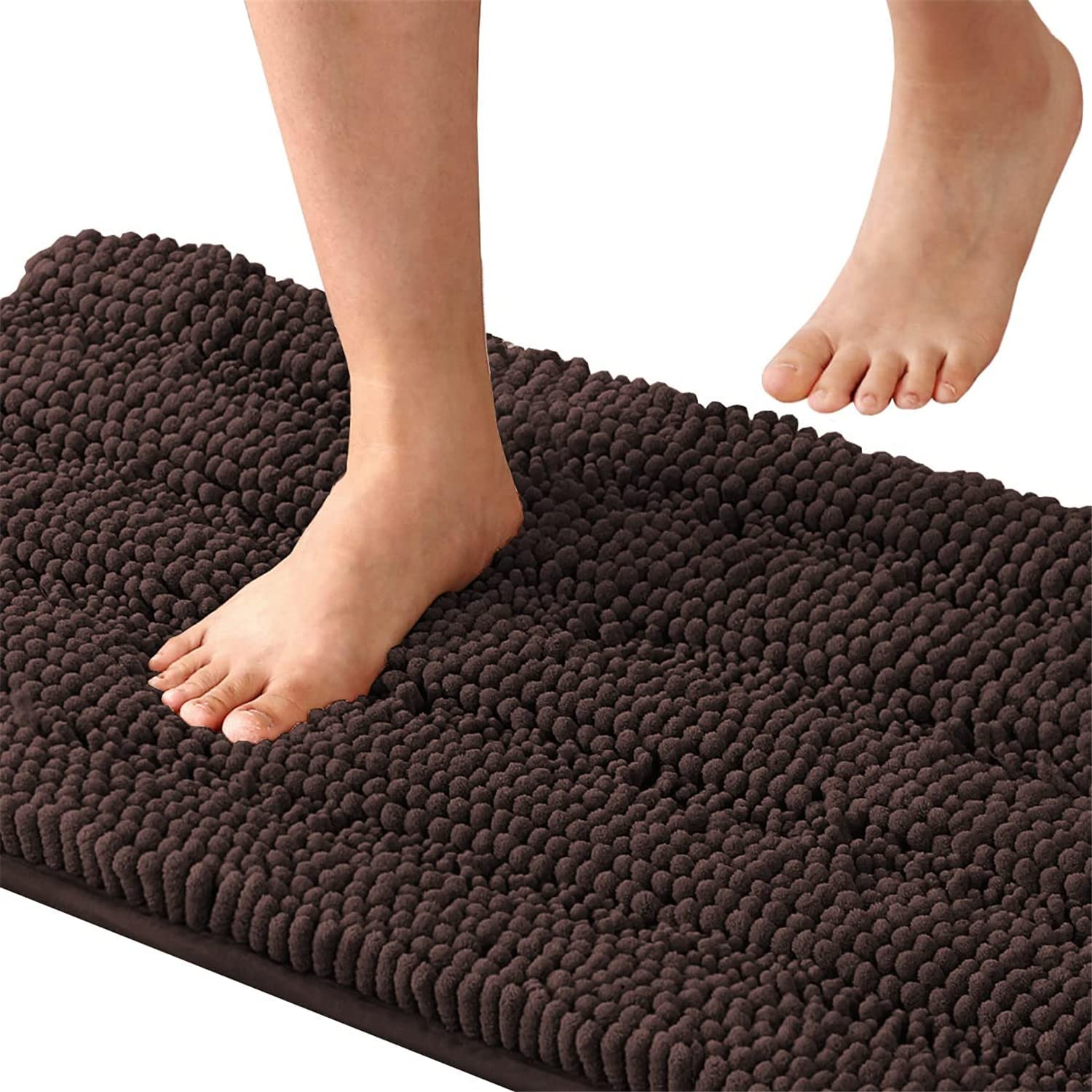 Tapis de bain antidérapant en chenille à poils longs doux pour chambre à coucher et salle de bain (chocolat, 120 x 43 cm)