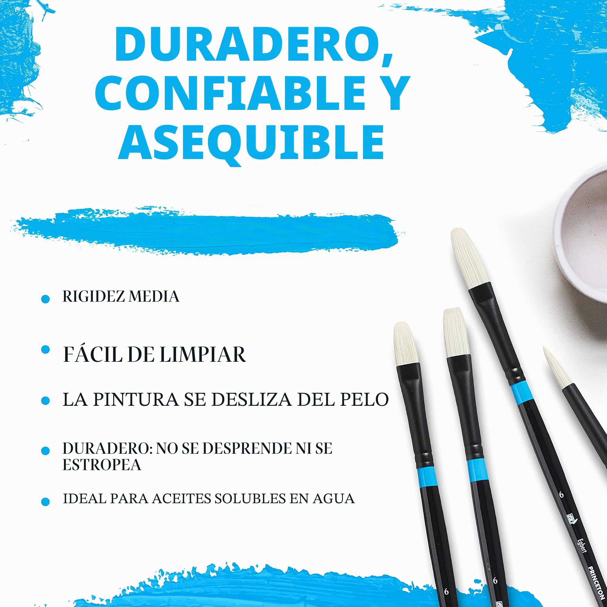 Princeton Aspen, Pinceles para acrílico de bellas artes, Cerda sintética, Set de 4 pinceles, mango largo, Funda de plástico