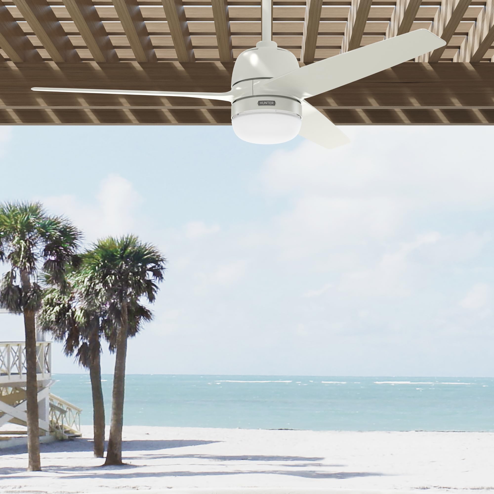 Hunter Ventilador de techo exterior Seawave blanco con luz