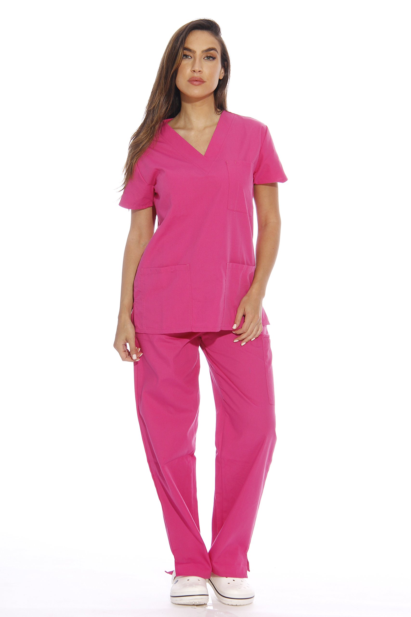 Just Love Women's Scrub Sets/Tunic and Trousers/Medical/Nursing Large Hot Pink