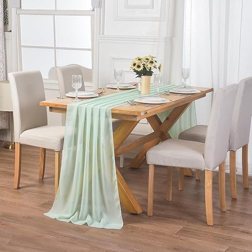 Miniatura 5 de Paquete de 6 caminos de mesa de gasa verde menta de 10 pies, camino de mesa de tul transparente de 29 x 120 pulgadas, camino de mesa romántico para