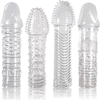 Threaded mace Condom Male Condom Adult Lock fine Ring Extended Sleeve Crystal Sleeve 4PCS Transparent AK