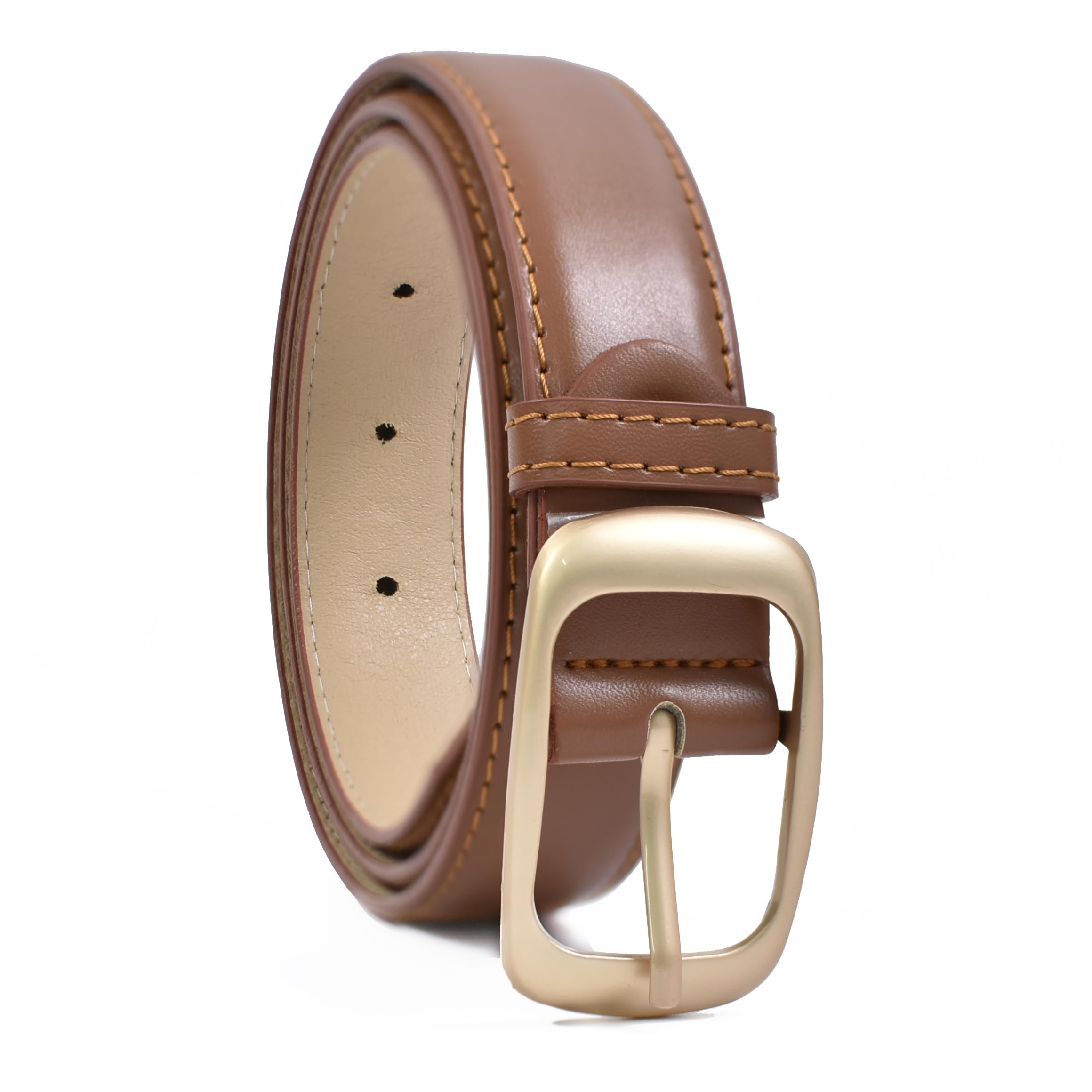 Women's Leather Belt with Gold-Tone Buckle, Classic Black, Dress Belt