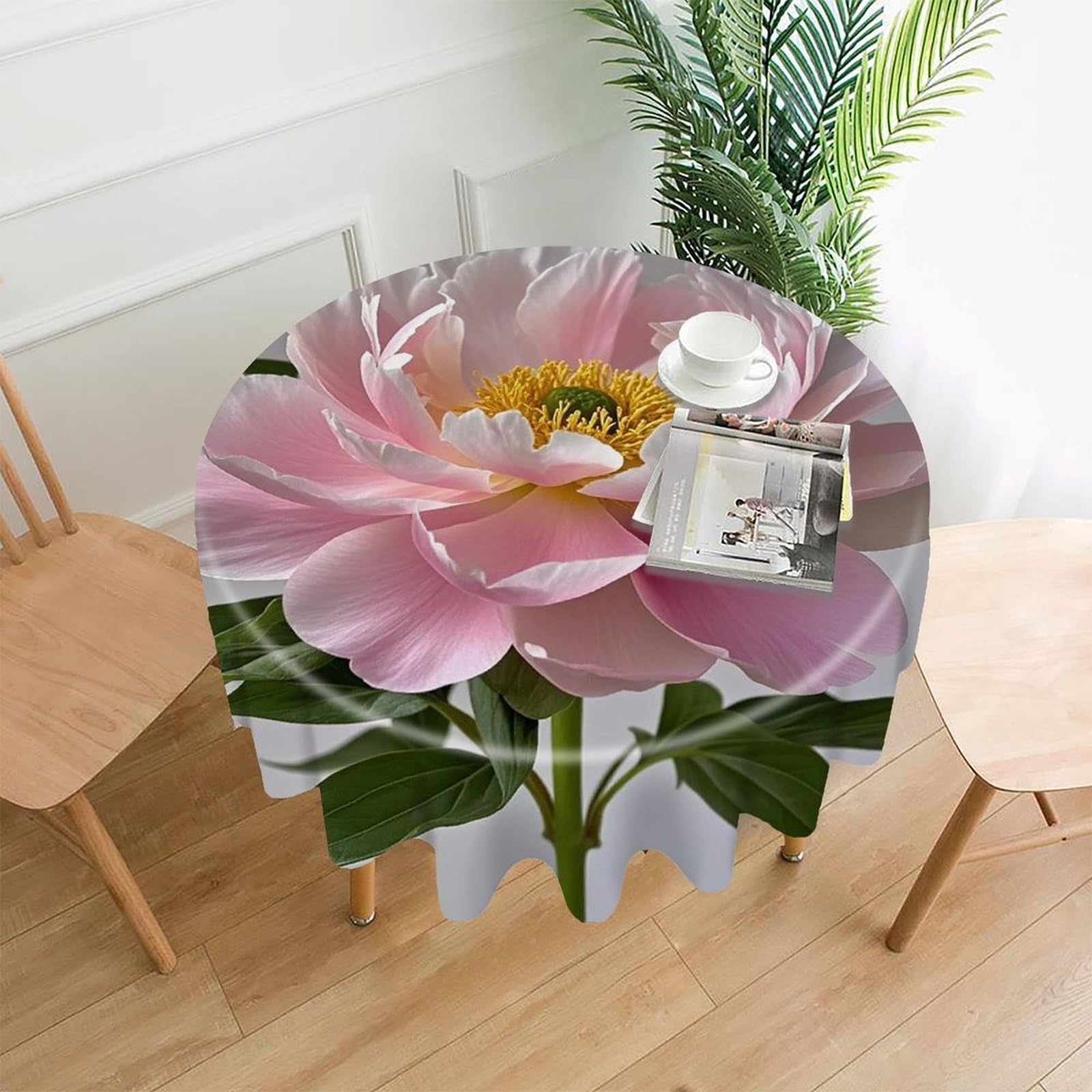 LZQPOEAS Peony Tablecloth Decorative Round Table Cloth Wrinkle Resistant Round Tablecloth Washable Circle Table Cover for Kitchen Dining Party Wedding Camping 60 Inch