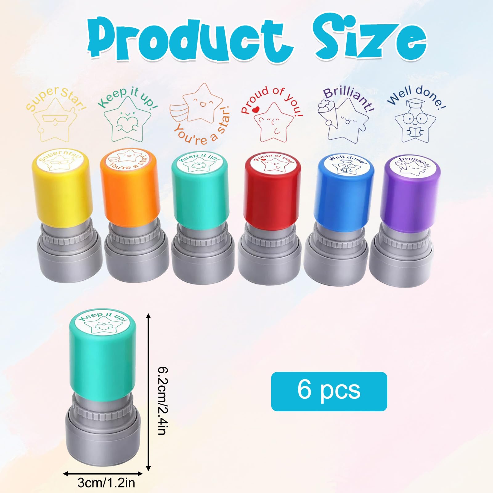 6-Piece Set of Teacher Stamp Teachers Self-Inking Rubber Stamps, Adorable Star Shaped Personalised Stamps for Student Grading, Encouragement and Classroom Activities, Fun Teacher Accessories(C) - Image 2